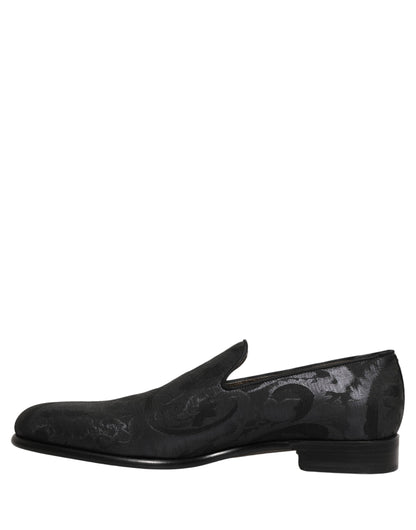Black Brocade Men Slip On Dress Loafers Shoes