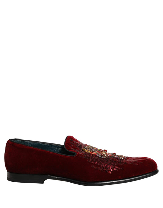 Maroon Sequin Gemstone Dress Loafers Shoes