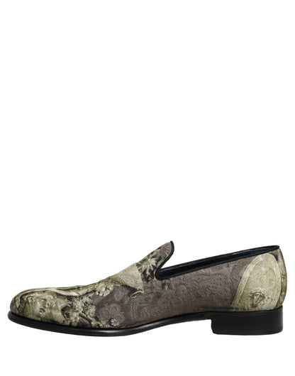 Brown Baroque Print Slip On Loafers Shoes