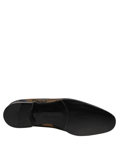 Blue Brocade Slip On Men Dress Loafers Shoes