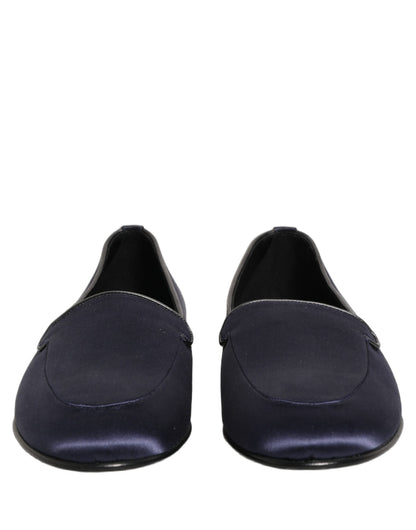 Blue Satin Logo Slip On Flats Loafers Shoes