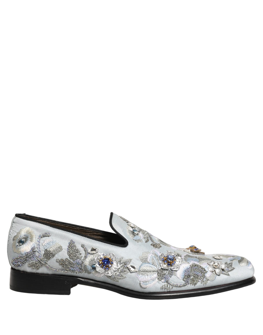 White Floral Embellished Men Loafers  Shoes