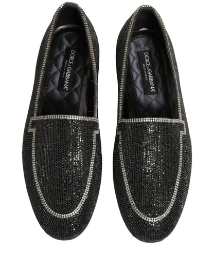 Black Crystal Embellished Men Loafers Shoes