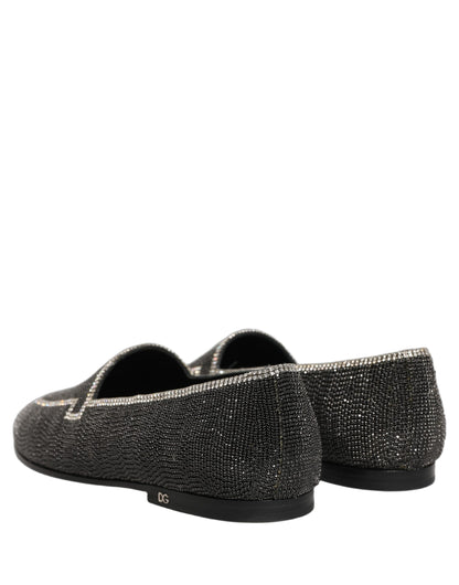 Black Crystal Embellished Men Loafers Shoes