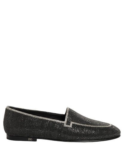 Black Crystal Embellished Men Loafers Shoes