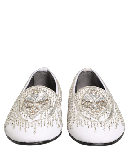 White Satin Embellished Dress Loafers Shoes