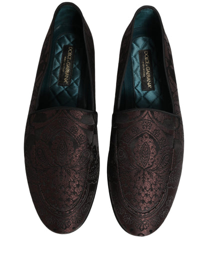 Maroon Jacquard Leather Slip On Loafers Shoes