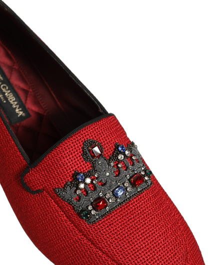 Red Crown Embellished Dress Loafers Shoes