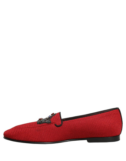 Red Crown Embellished Dress Loafers Shoes