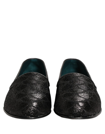 Black Glitter Brocade Men Dress Loafers Shoes