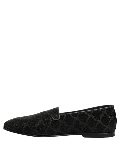 Black Glitter Brocade Men Dress Loafers Shoes