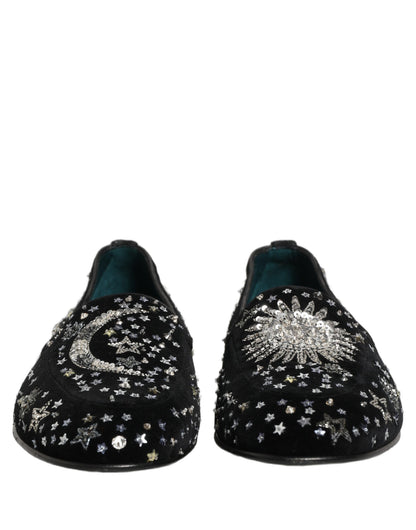 Black Crystal Embellished Dress Loafers Shoes