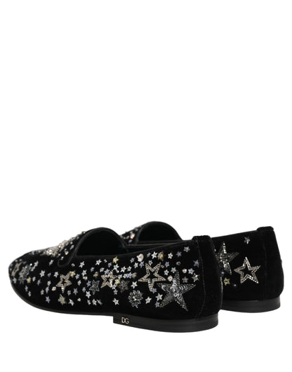 Black Crystal Embellished Dress Loafers Shoes