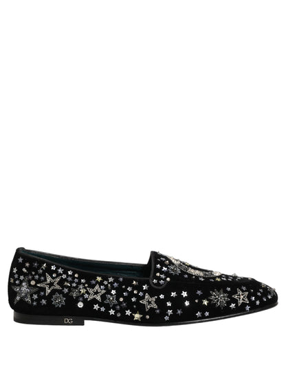 Black Crystal Embellished Dress Loafers Shoes