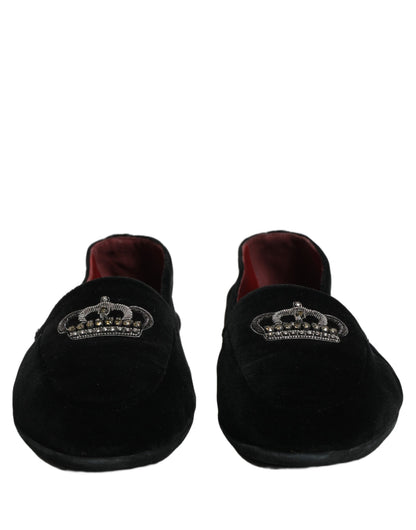 Black Crown Embellished Dress Loafers Shoes