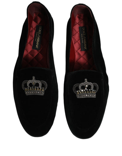 Black Crown Embellished Dress Loafers Shoes