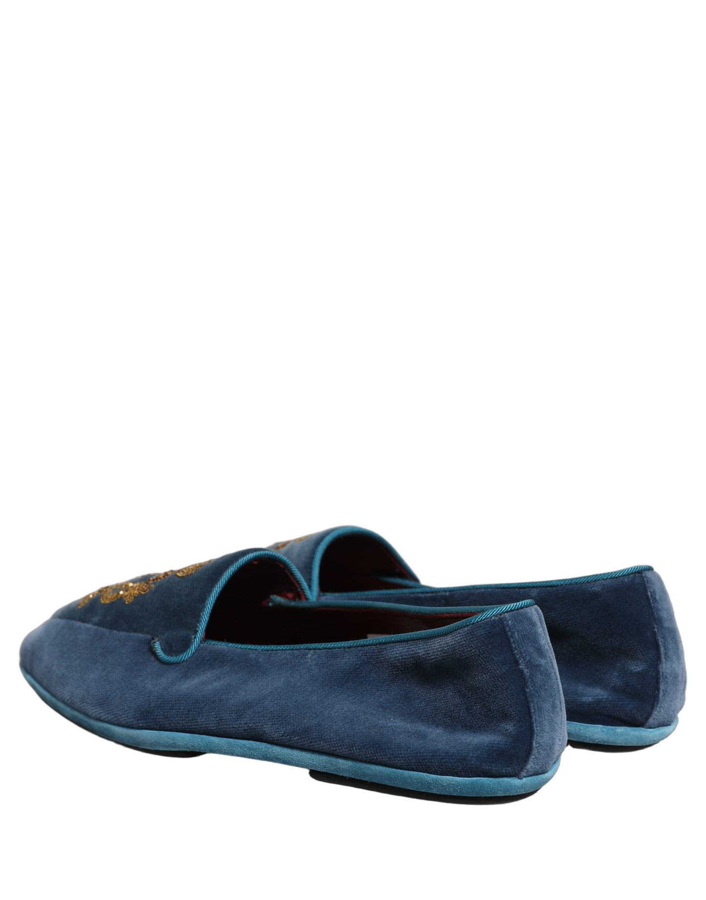 Blue Velvet Crown Embroidery Loafers Shoes
