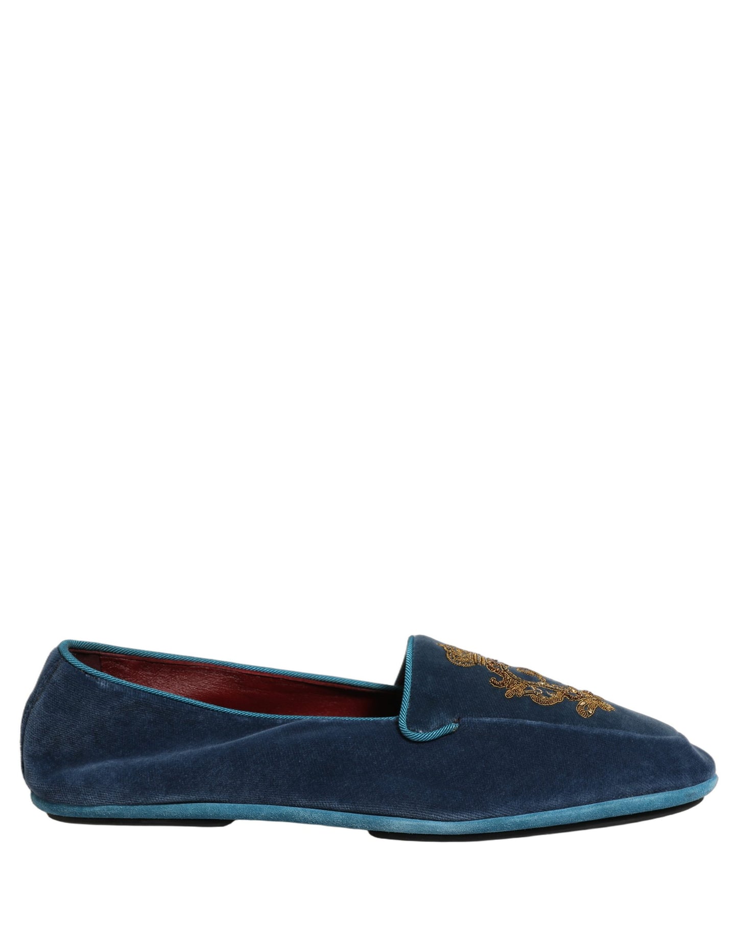 Blue Velvet Crown Embroidery Loafers Shoes