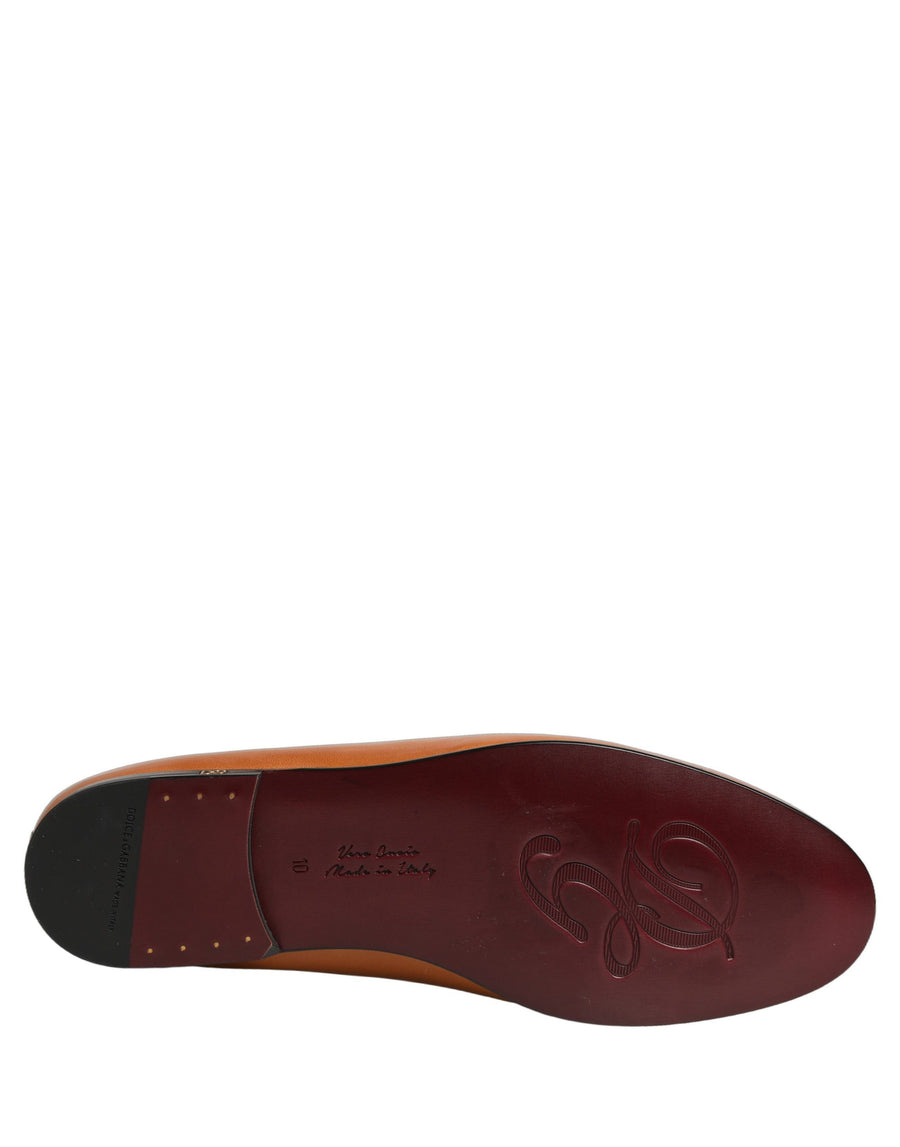 Brown Leather Logo Slip On Men Loafers Shoes