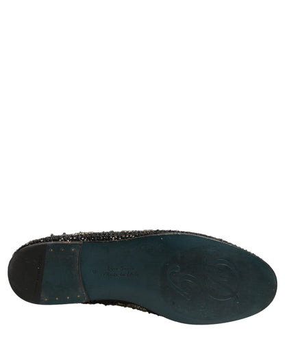 Black Rhinestone Embellished Loafers Shoes