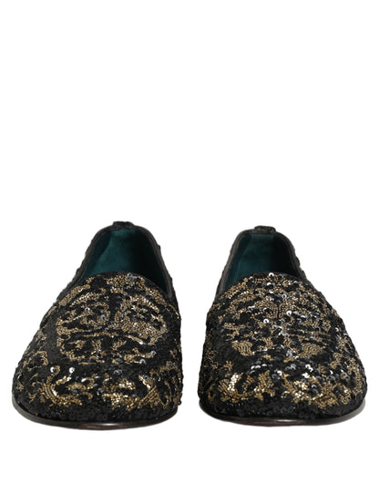 Black Gold Embellished Dress Loafers Shoes