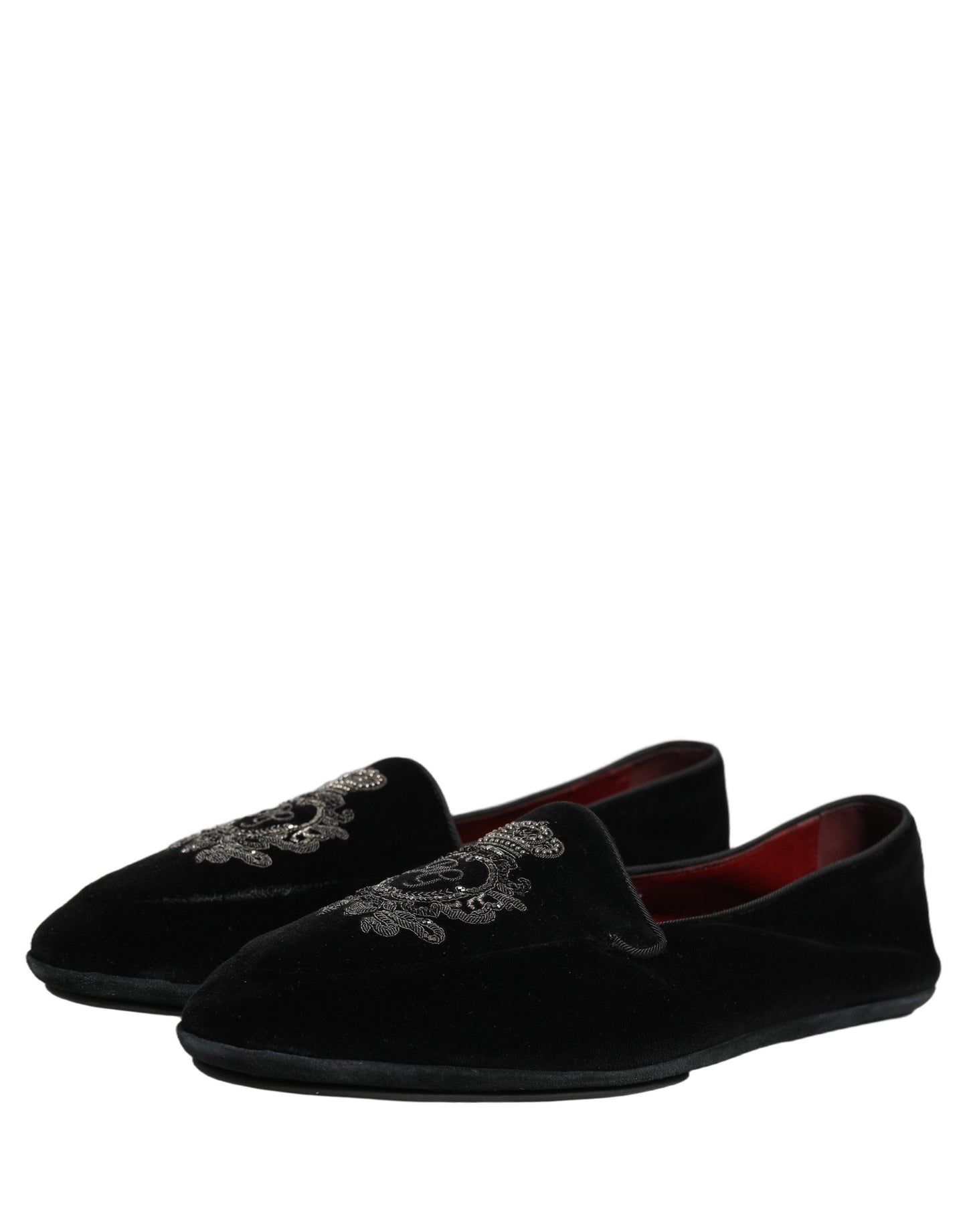 Black Velvet Crown Embroidery Loafers Shoes