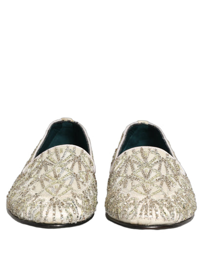 White Velvet Embroidered Dress Loafers Shoes