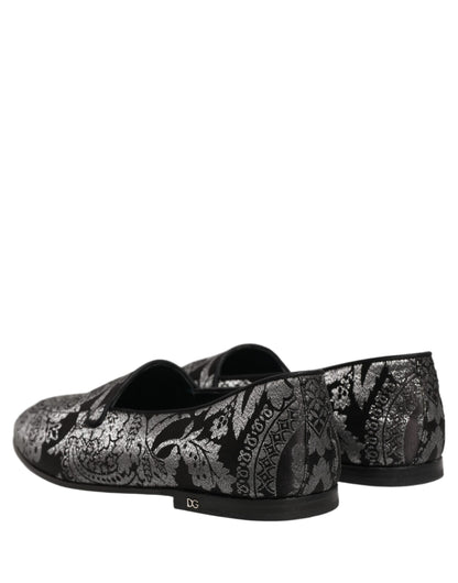 Silver Jacquard Leather Slip On Loafers Shoes