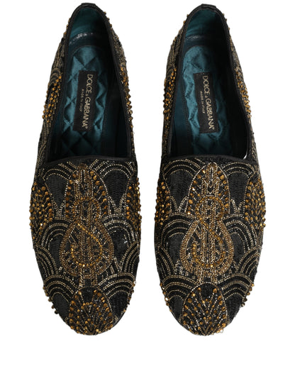Black Gold Embellished Dress Loafers Shoes