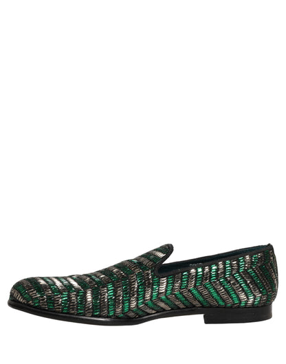 Silver Green Embellished Dress Loafers Shoes