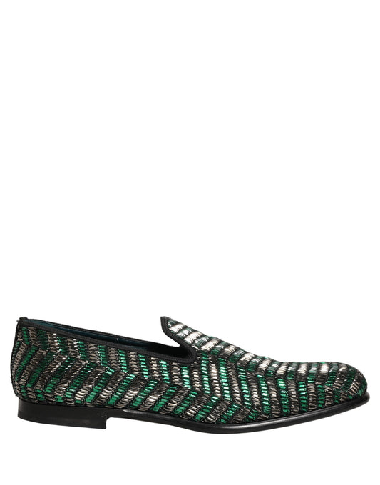 Silver Green Embellished Dress Loafers Shoes