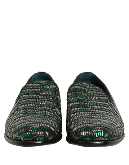 Silver Green Embellished Dress Loafers Shoes
