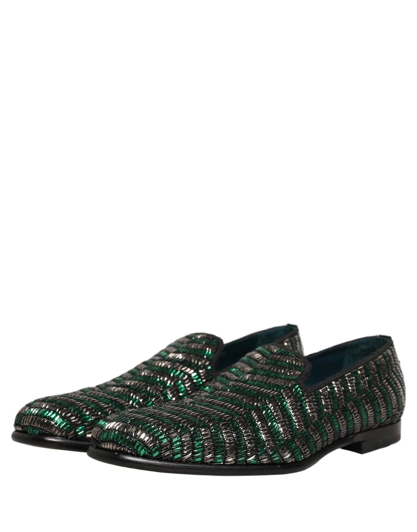Silver Green Embellished Dress Loafers Shoes