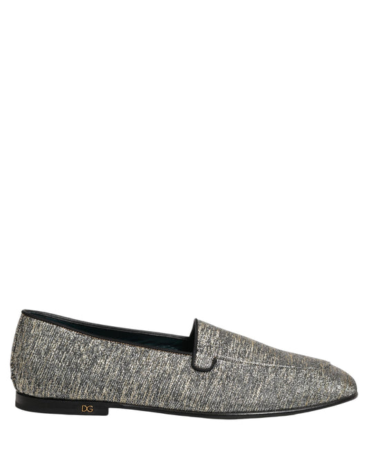 Gray Glitter Lurex DG Logo Dress Loafers Shoes