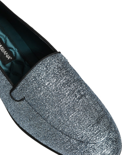 Blue Glitter Lurex DG Logo Dress Loafers Shoes