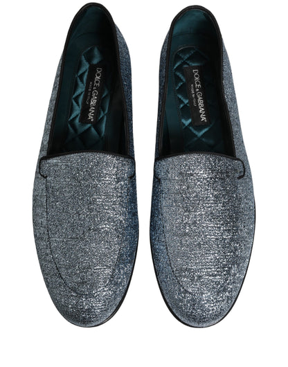 Blue Glitter Lurex DG Logo Dress Loafers Shoes