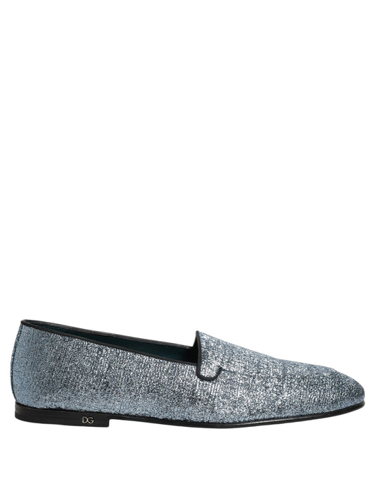Blue Glitter Lurex DG Logo Dress Loafers Shoes