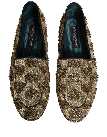 Gold Sequin Embellished Dress Loafers Shoes