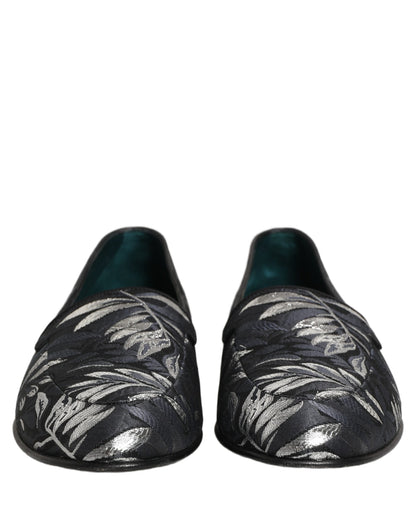 Black Leaf Embroidery Dress Men Loafers Shoes