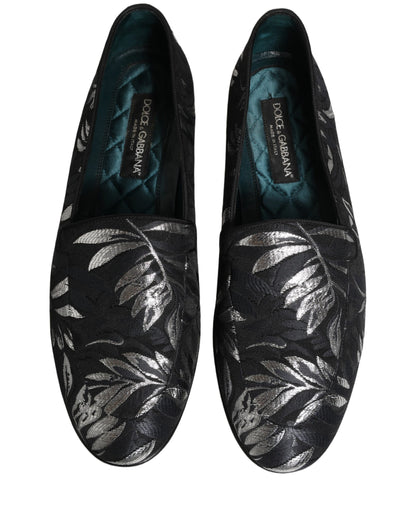 Black Leaf Embroidery Dress Men Loafers Shoes