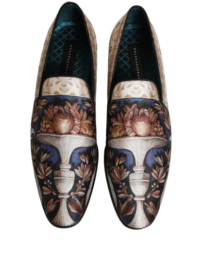 Multicolor Fruit Print Velvet Loafers Shoes