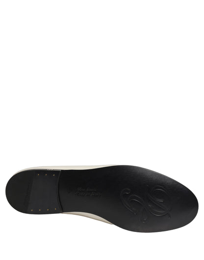 White Satin Logo Slip On Flats Loafers Shoes