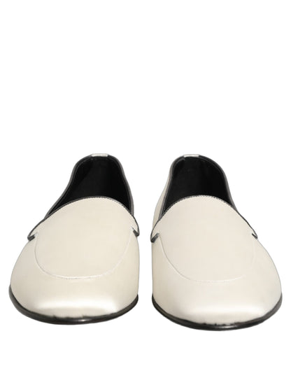White Satin Logo Slip On Flats Loafers Shoes