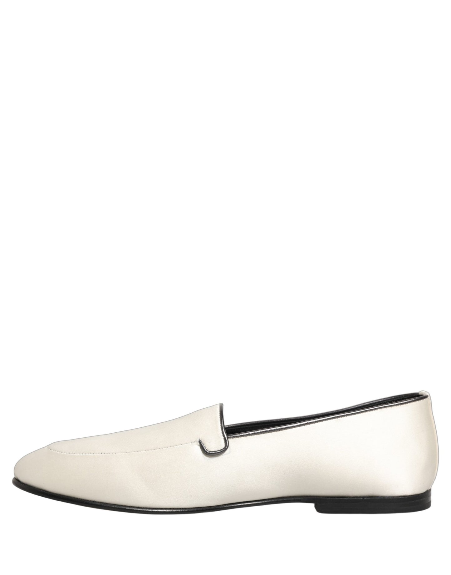 White Satin Logo Slip On Flats Loafers Shoes