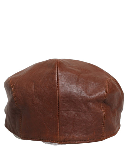 Men Brown Lamb Leather Newsboy Cloth Capello Hat