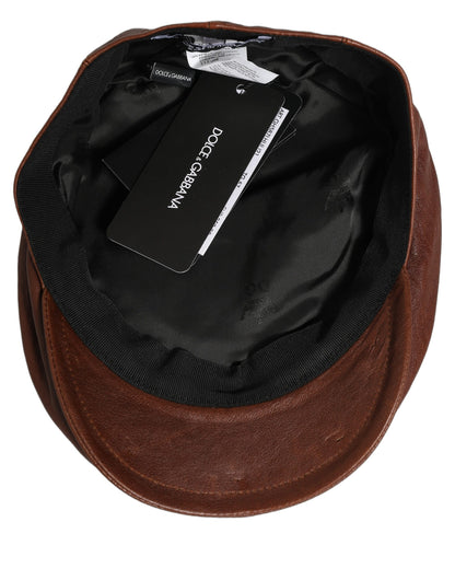 Men Brown Lamb Leather Newsboy Cloth Capello Hat