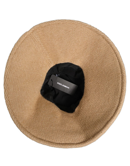 Women Brown Cotton Knit WideBrim Bucket Capello Hat