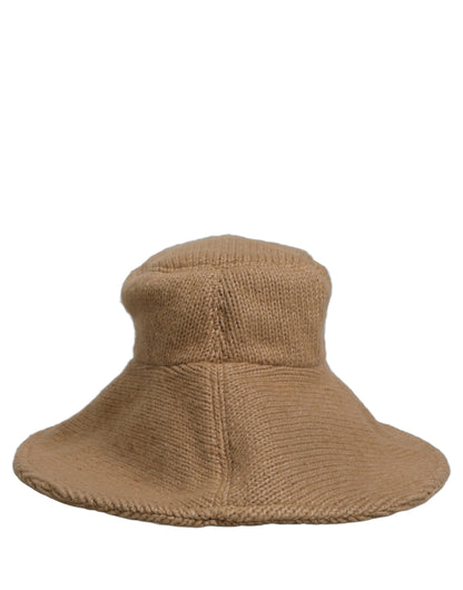 Women Brown Cotton Knit WideBrim Bucket Capello Hat