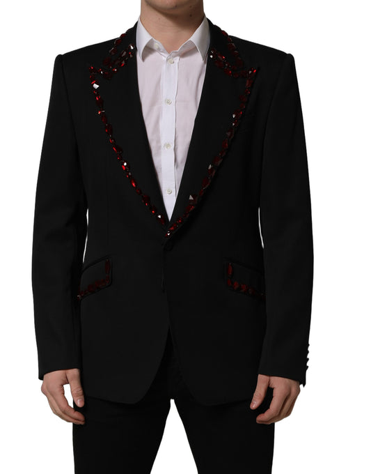 Black Crystal Embellished Coat Blazer Jacket