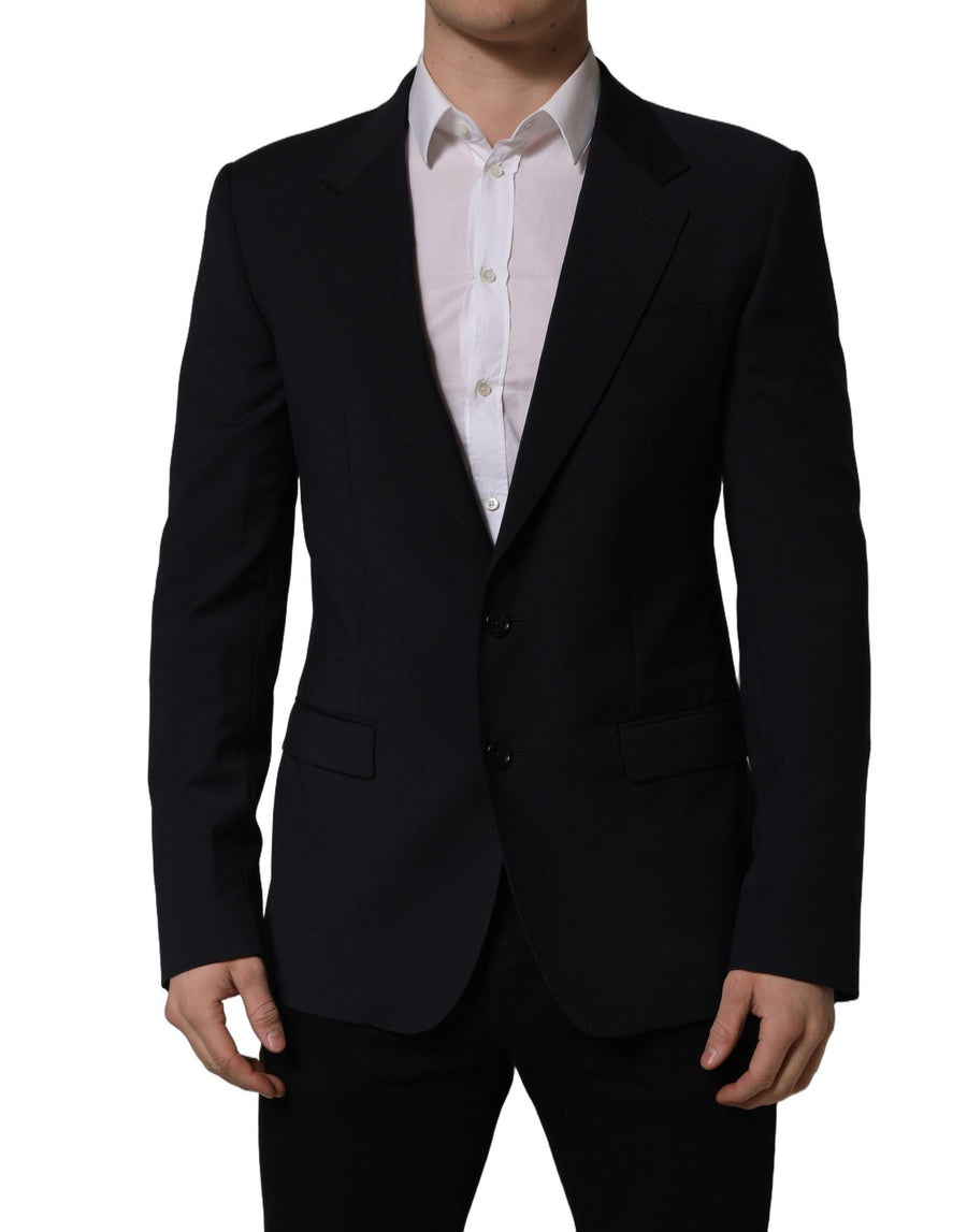 Dark Blue Wool Single Breasted Men Blazer Jacket